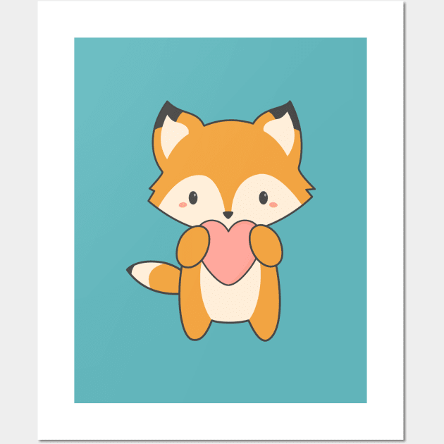 Kawaii Cute Red Fox T-Shirt Wall Art by happinessinatee